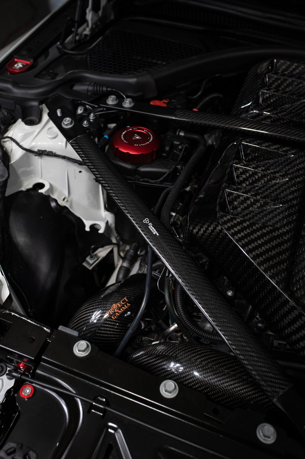 Carbon fiber strut brace for S58 engine