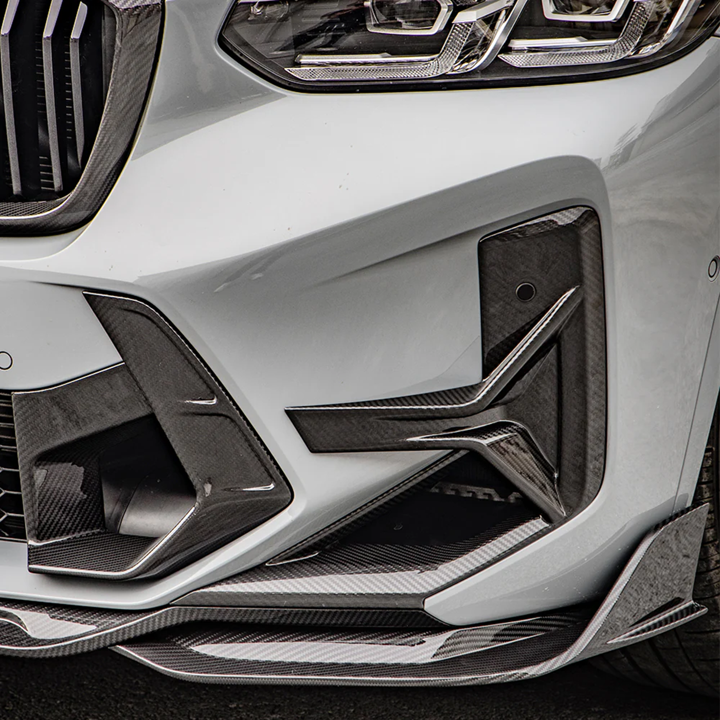 F97 X3M LCI SQ Style Dry Carbon Front Bumper Canards